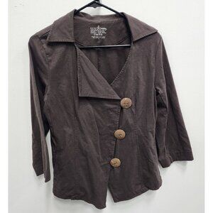 Neon Buddha‎ Brown Knit Wood Buttons Collared Lagenlook Jacket Size Small